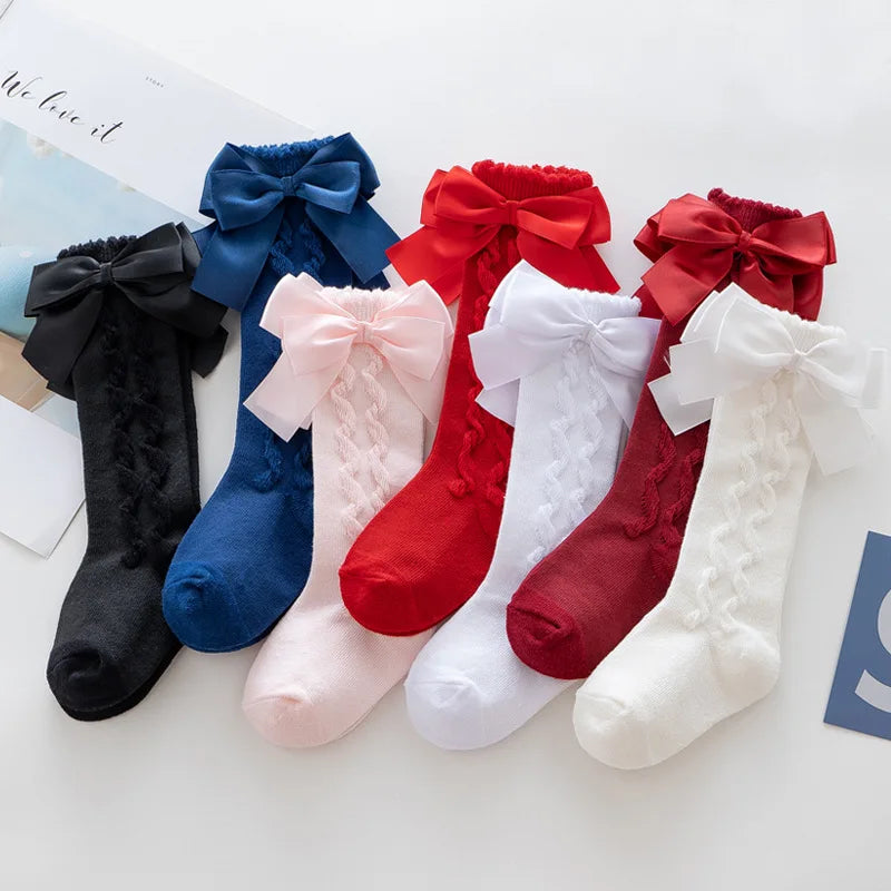Winter Knee High Bow Socks