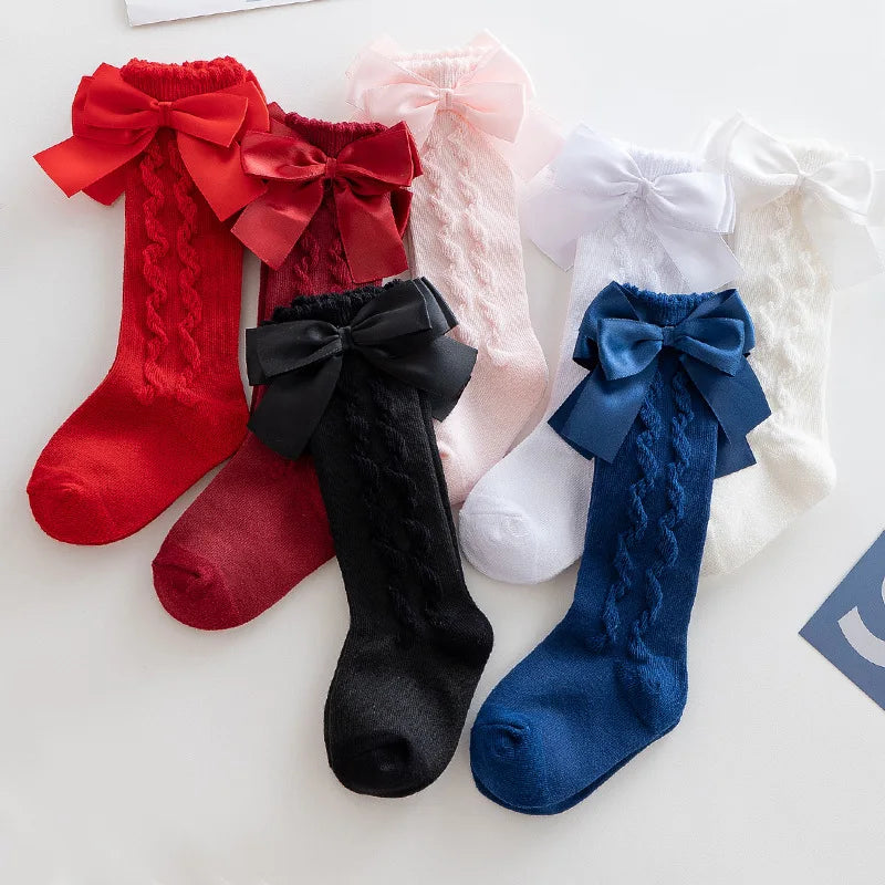 Winter Knee High Bow Socks