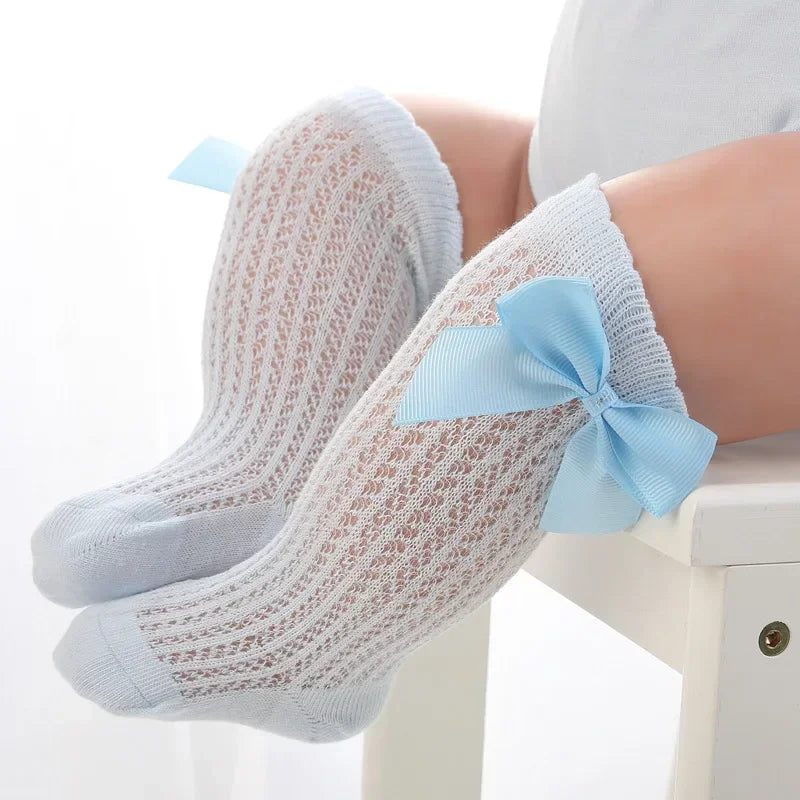 Mesh Knee High Bow Socks
