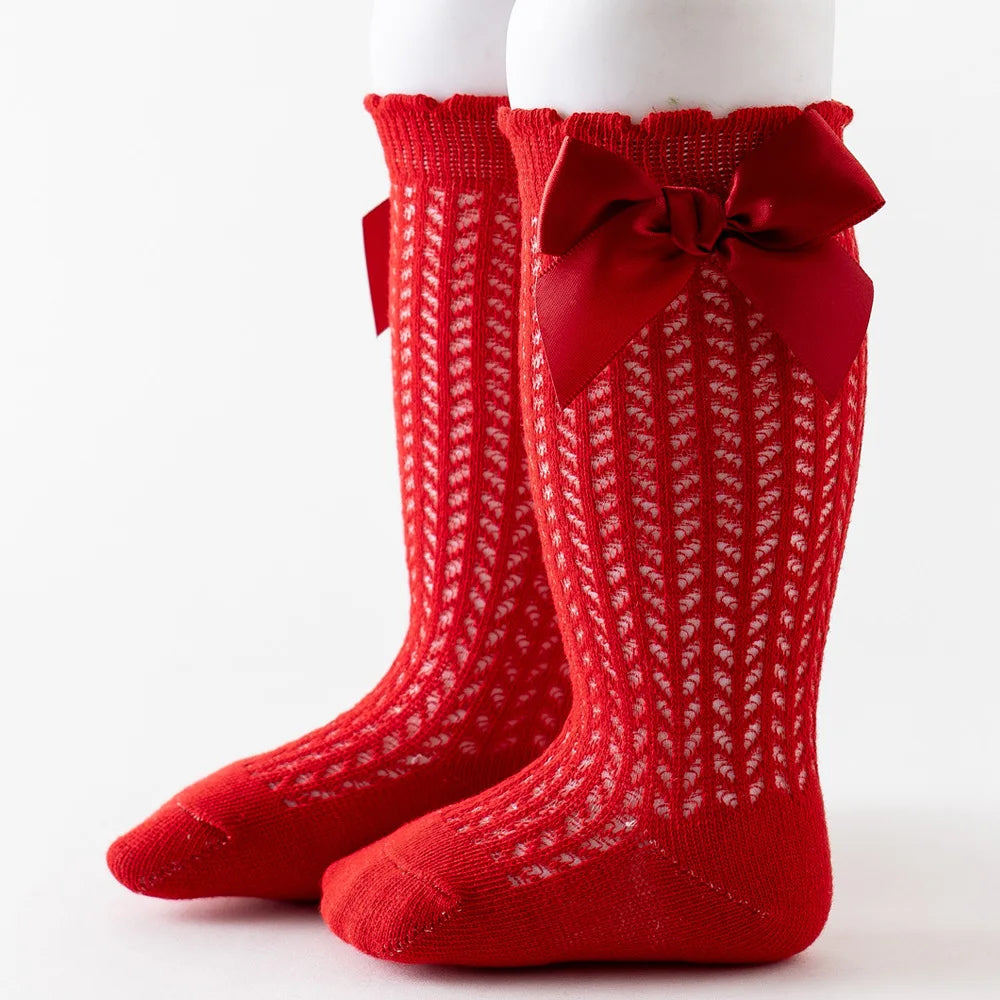 Mesh Knee High Bow Socks