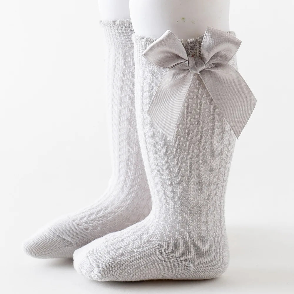 Mesh Knee High Bow Socks