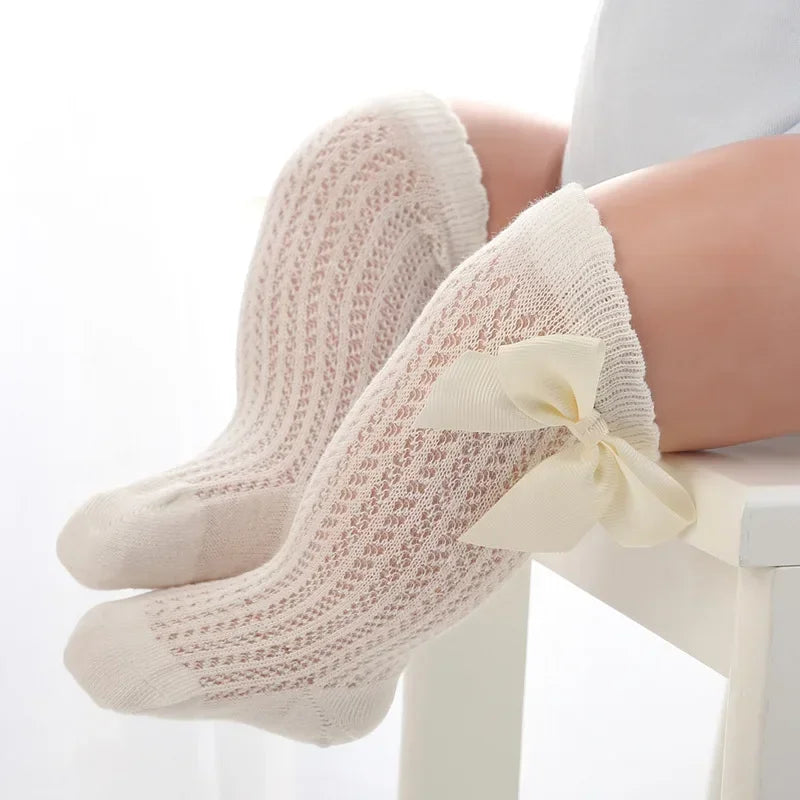 Mesh Knee High Bow Socks