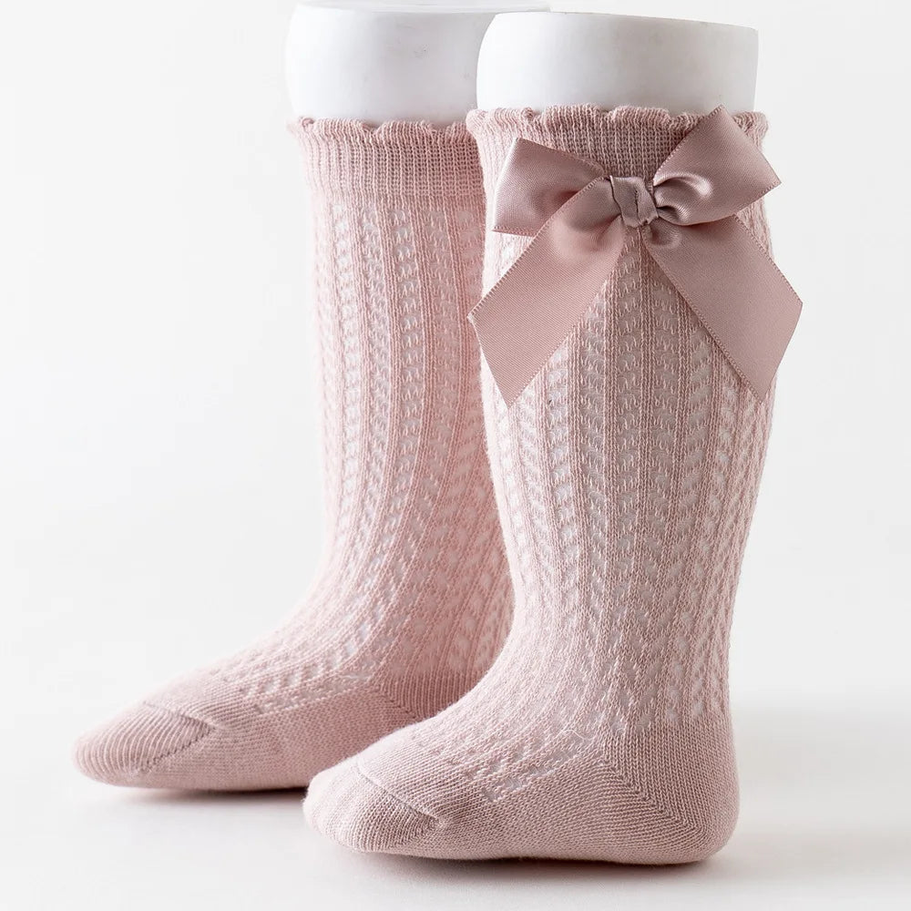 Mesh Knee High Bow Socks