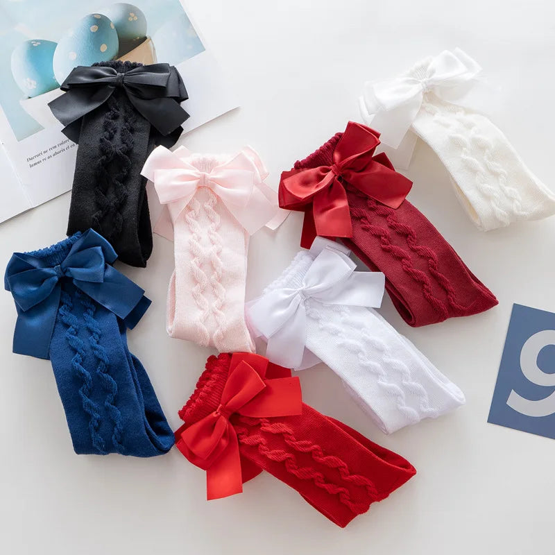 Winter Knee High Bow Socks