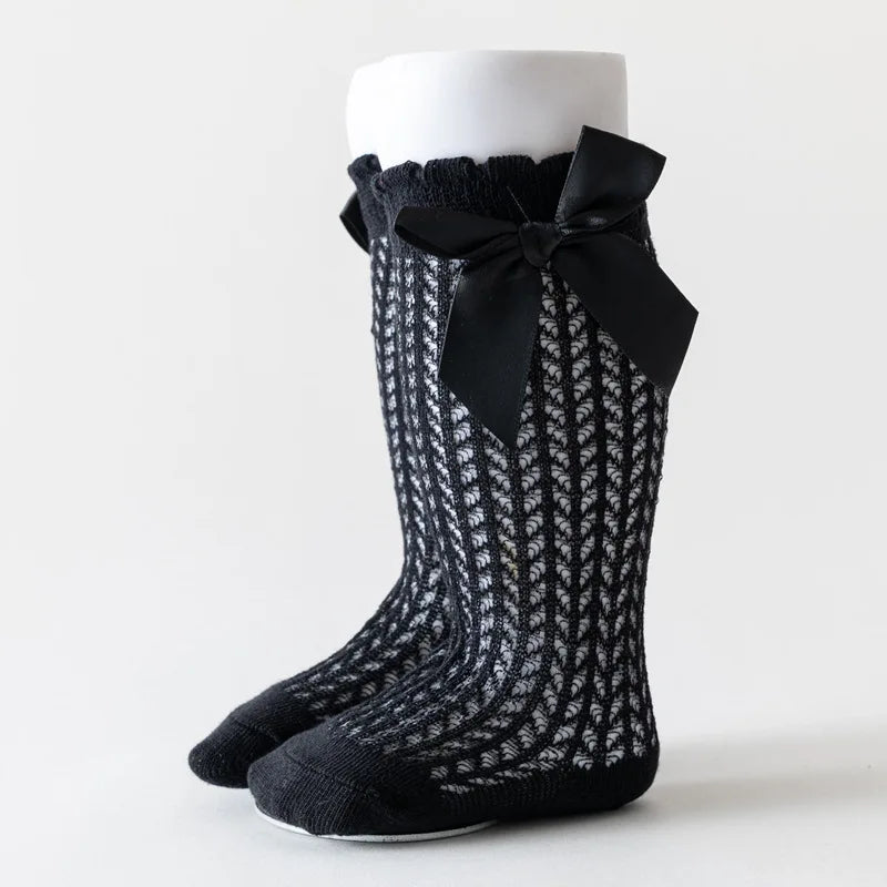 Mesh Knee High Bow Socks