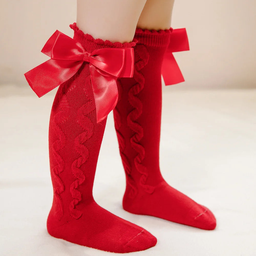 Winter Knee High Bow Socks