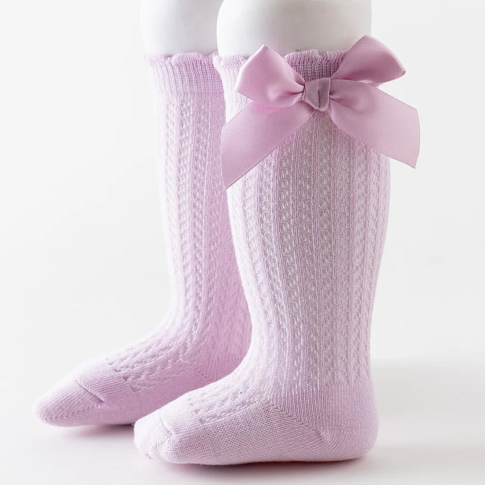 Mesh Knee High Bow Socks