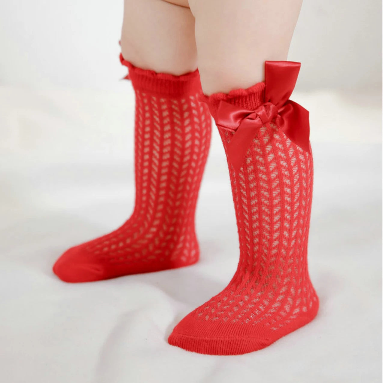 Mesh Knee High Bow Socks