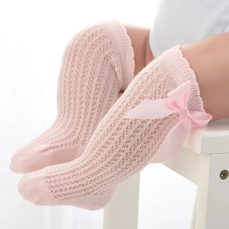 Mesh Knee High Bow Socks