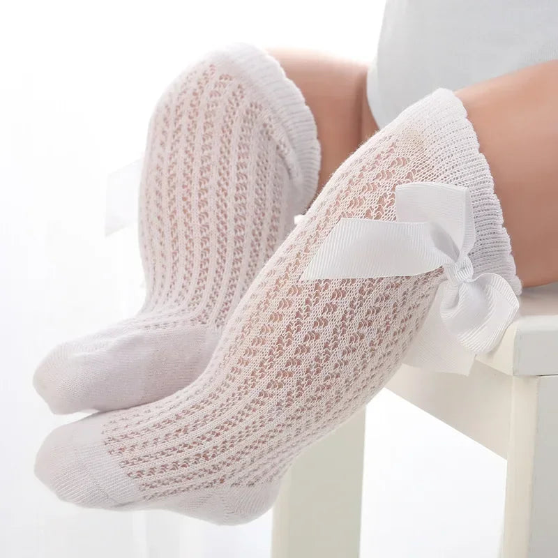 Mesh Knee High Bow Socks