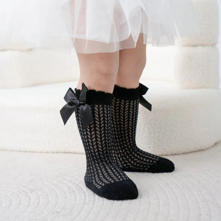 Mesh Knee High Bow Socks