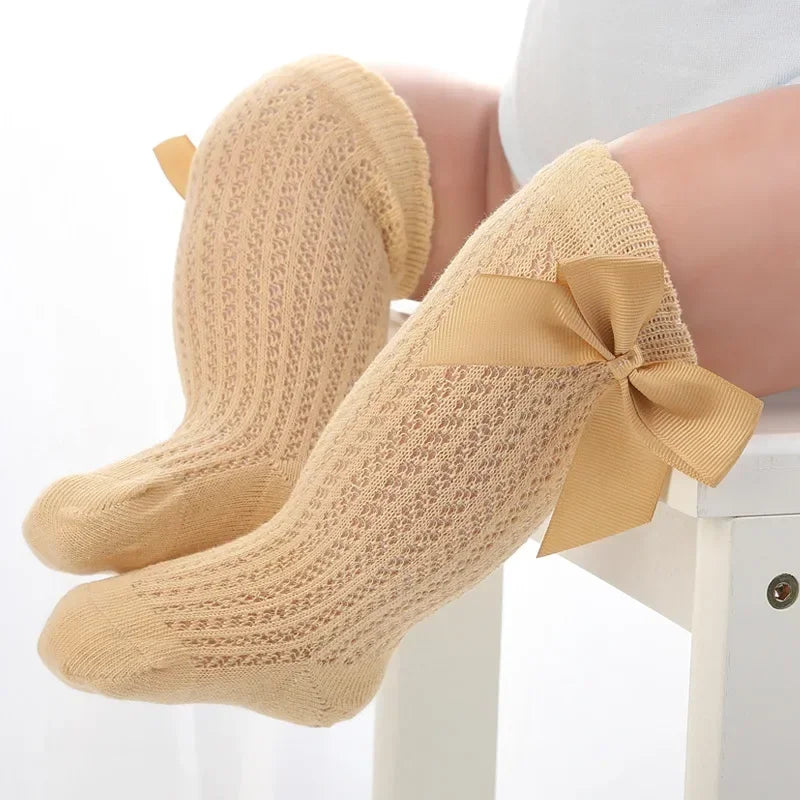 Mesh Knee High Bow Socks
