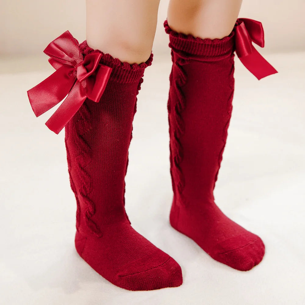 Winter Knee High Bow Socks