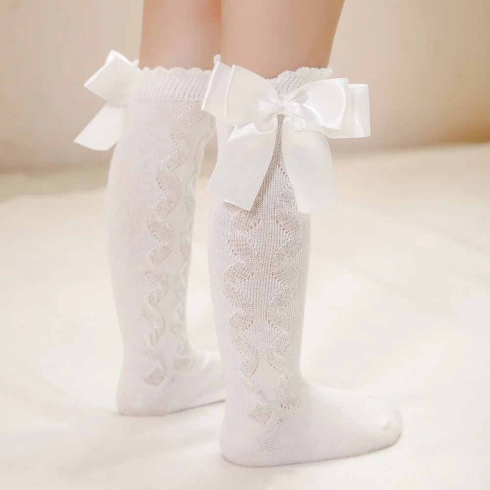 Winter Knee High Bow Socks